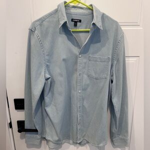 Express Men's Casual Light Denim Button Down Shirt